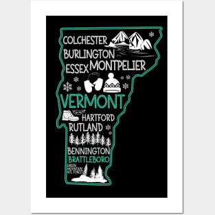 Vermont Brattleboro cute map Rutland Bennington Essex Colchester Hartford Posters and Art